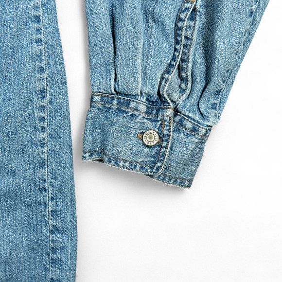 Vintage Levis Shirt Adult LARGE Light Wash Denim Jean Chambray Red Tab 90s - Picture 6 of 9